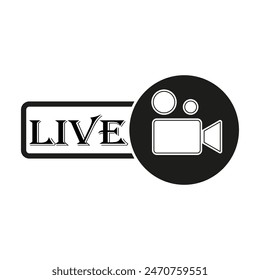 Icono de transmisión en vivo. Video símbolo de cámara. Vector blanco y negro.