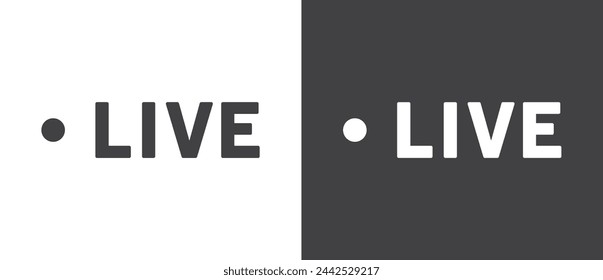 Live-Streaming-Symbol. Video-Stream-Vektor-Symbol, Flat-Symbol und Schaltflächen von Live-Streaming, Rundfunk, Online-Stream. Live-Vektor-Symbol im schwarzweißen Hintergrund.