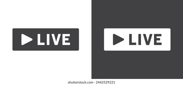 Live streaming icon. Video stream vector icon, Flat icon and buttons of live streaming, broadcasting, online stream. Live vector icon in black and white background.