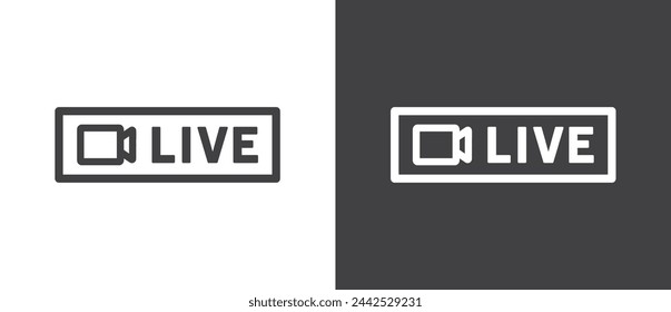 Live streaming icon. Video stream vector icon, Flat icon and buttons of live streaming, broadcasting, online stream. Live vector icon in black and white background.