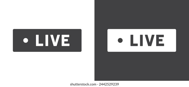 Icono de transmisión en vivo. Icono de vector de transmisión de video, icono plano y botones de transmisión en vivo, transmisión, transmisión en línea. Icono de vector en vivo en el fondo blanco y negro.