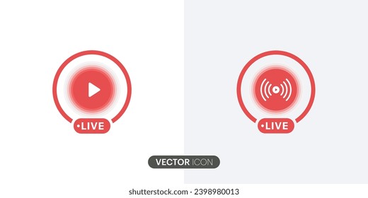 Live streaming icon.Live symbol, badge, sign, label, Play button icon Social media concept.Red live buttons on a white background. vector illustration.