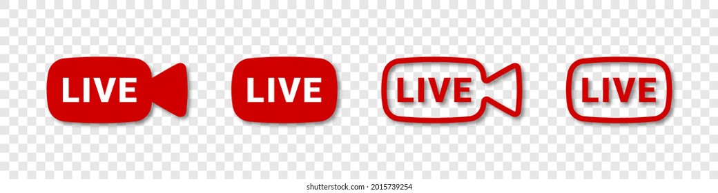 Live streaming icons. Live broadcasting buttons and symbols. Set of online stream icons. Social media. Vector illustration