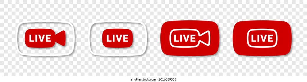 Live streaming icons. Live broadcasting buttons and symbols. Online stream icons. Social media. Vector illustration