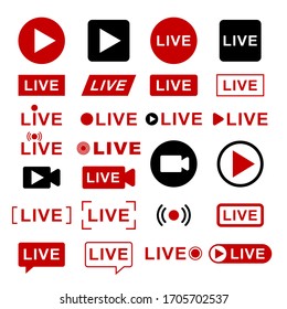 Iconos de transmisión en vivo. Transmitiendo noticias en video, banners de la pantalla de transmisión de televisión. vectoriales10