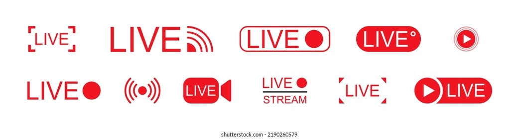 Live Streaming Icons Red Symbols Buttons Stock Vector (Royalty Free ...