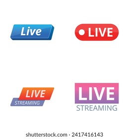 Live streaming icons set cartoon vector. Broadcasting video news. Living show technology