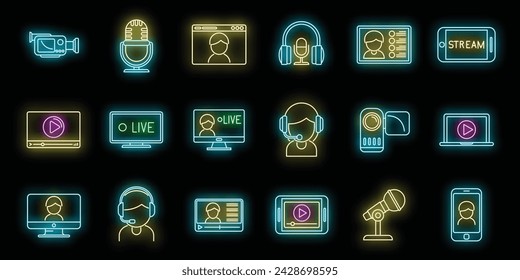 Live-Streaming-Symbole setzen Gliederungsvektor. Video-Stream Filmvorführung