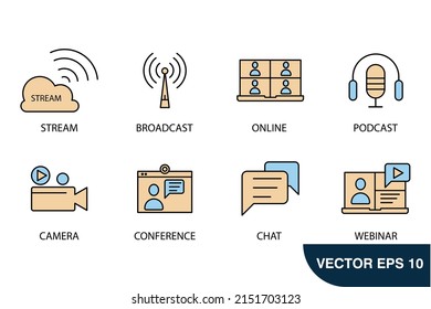 live streaming icons set . live streaming pack symbol vector elements for infographic web