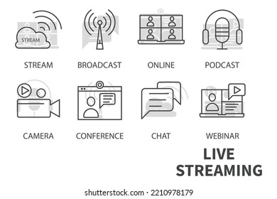 live streaming icons set . live streaming pack symbol vector elements for infographic web