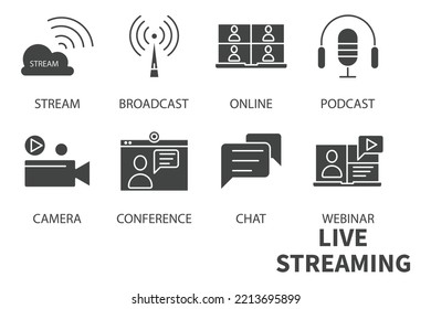 live streaming icons set . live streaming pack symbol vector elements for infographic web