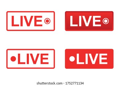 live streaming icons set, Red Live buttons symbol, for tv shows, social media live streaming, movies and live badge, sign, label, sticker template. online stream. Vector illustration