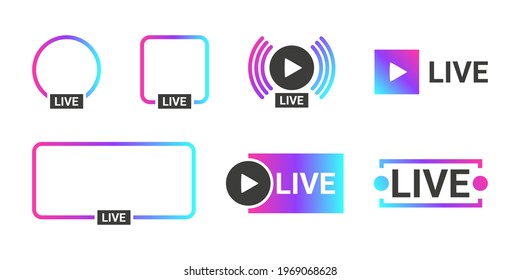 Live streaming icons. Video broadcasting and live streaming icon. Profile frame for live streaming. Vector illustration