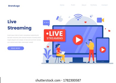 Live streaming illustration landing page. Illustration for websites, landing pages, mobile applications, posters and banners.