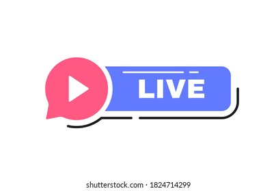 Live streaming label button with microphone emblem on message bubble. Logo design. Vector illustration.