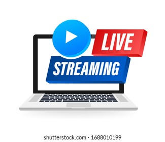 Etiqueta de transmisión en vivo en la pantalla del portátil. Se puede utilizar para el concepto de negocio. Ilustración de material vectorial.
