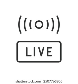 Live Streaming, in line design. Broadcasting, Online streaming, Real-time video, Streaming platform, Video content, Streamer on white background vector. Live Streaming editable stroke icon.