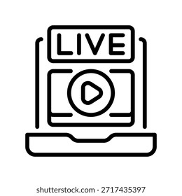 Video Icono de línea de transmisión en vivo, símbolo de contorno para transmisión en tiempo real, seminario web en línea, programa digital, contenido y cobertura de red. Icono de signo de Vector.