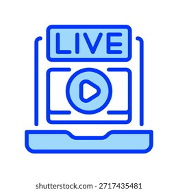Video Icono de línea de transmisión en vivo, símbolo de contorno para transmisión en tiempo real, seminario web en línea, programa digital, contenido y cobertura de red. Icono de signo de Vector.