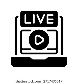 Video Icono de línea de transmisión en vivo, símbolo de contorno para transmisión en tiempo real, seminario web en línea, programa digital, contenido y cobertura de red. Icono de signo de Vector.