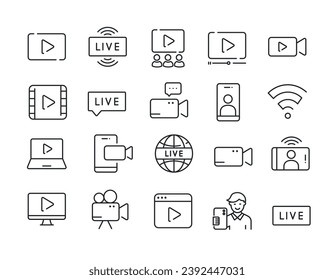 Live streaming line icons. Editable stroke. For website marketing design, logo, app, template, ui, etc. Vector illustration.