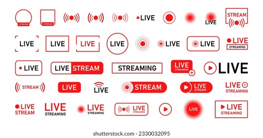 Live streaming logo collection. Set of red media live streaming logo. Red and black vector live streaming icons