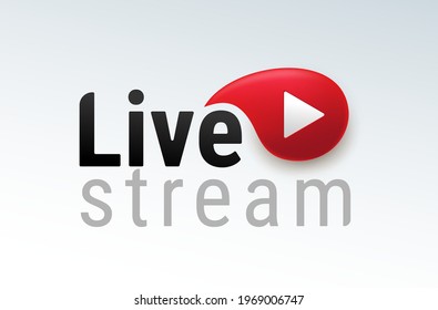 Live streaming. Logo modern calligraphy. Symbols and buttons of live streaming, broadcasting, online stream and live performances. Black and red vector illustration. Isolated on white background.