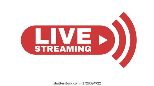 Live streaming logo with play button. Online stream sign. Flat simple design.