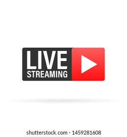 Live streaming logo - red vector design element with play button for news and TV or online broadcasting