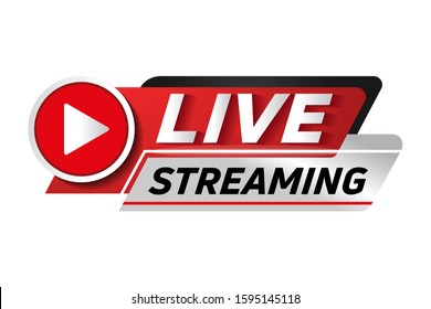 Live Streaming Logo - Red Vector Design Element With Play Button For News And TV Or Online Broadcasting
