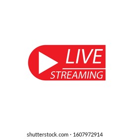 Live streaming logo - red vector design element with play button for news and TV or online broadcasting
