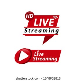 Live streaming logo - red vector design element with play button for news and TV or online broadcasting