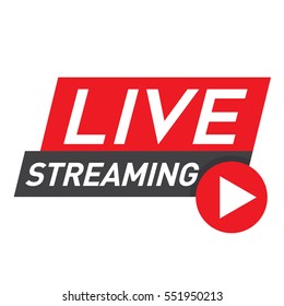 Live streaming logo - red vector design element with play button for news and TV or online broadcasting