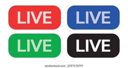 Live streaming logo. Set of colorful live broadcast buttons. Broadcasting online videos and podcasts. EPS 10. Vector illustrations