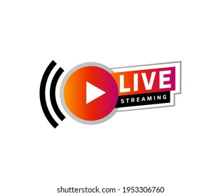 Live streaming logo - trendy vector design element with play button for news and TV or online broadcasting.
