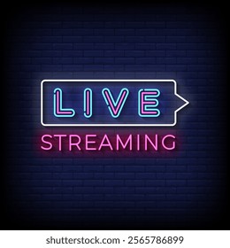 live streaming neon sign style with brick wall background vector