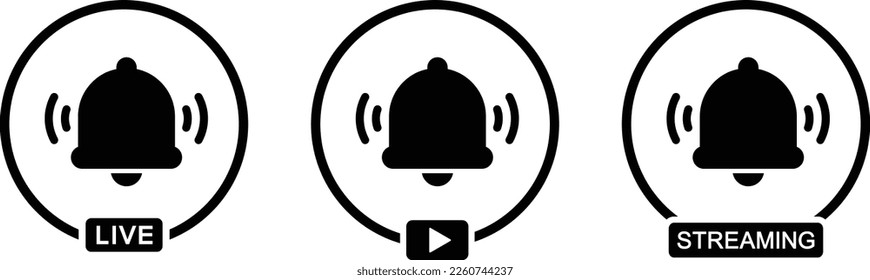 Live streaming notification icon. Bell notification icon, vector illustration