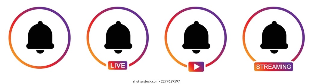 Live streaming notification icon. Bell notification icon, vector illustration