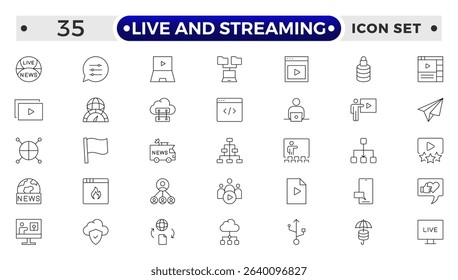 Live and Streaming outline icon set. Live stream, broadcasting online stream. Lower third template for tv, shows, movies and live performance.
