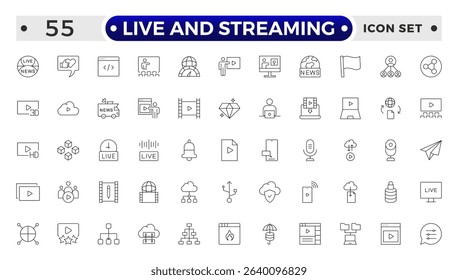 Live and Streaming outline icon set. Live stream, broadcasting online stream. Lower third template for tv, shows, movies and live performance.
