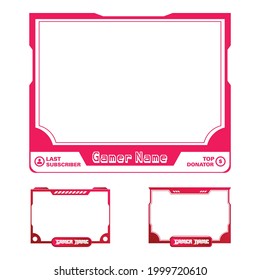 Colección de fotogramas de superposición de streaming en vivo. Sobrescritura de pantalla de juego para streaming de juegos en vivo. Elegante colección de marcos de sobrecubrimiento de color rojo y blanco metálico. Sobreposición en vivo de color rojo y blanco.