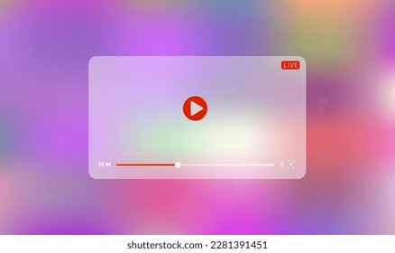 live streaming player with glass morphism style on gradient background