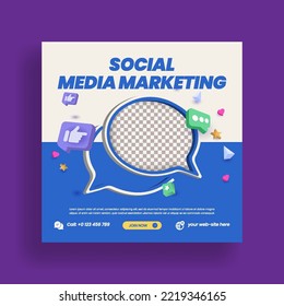 Live streaming post for business marketing social media post banner and live webinar corporate banner with 3d render style blue color flyer or poster template design