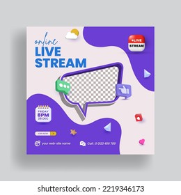 Live streaming post for business marketing social media post banner and live webinar corporate banner with 3d render style blue color flyer or poster template design