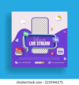 Live streaming post for business marketing social media post banner and live webinar corporate banner with 3d render style blue color flyer or poster template design