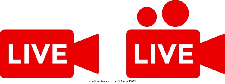 Live streaming with red camera icon set.  social media channel. broadcasting buttons. online stream icons