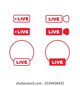 Rotes Live-Streaming-Symbolset. Tasten und Symbole für Live-Übertragungen. Symbole für Online-Streams.