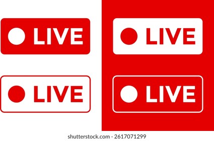 Live streaming red icon set.  social media channel. broadcasting buttons. online stream icons