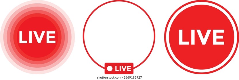 Conjunto de iconos rojos de transmisión en vivo. Botones de transmisión. canal de redes sociales. iconos de transmisión en línea
