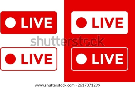 Live streaming red icon set.  social media channel. broadcasting buttons. online stream icons